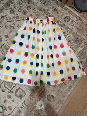 Mii NWOT White Polka Dot Midi Skirt in Multicolor